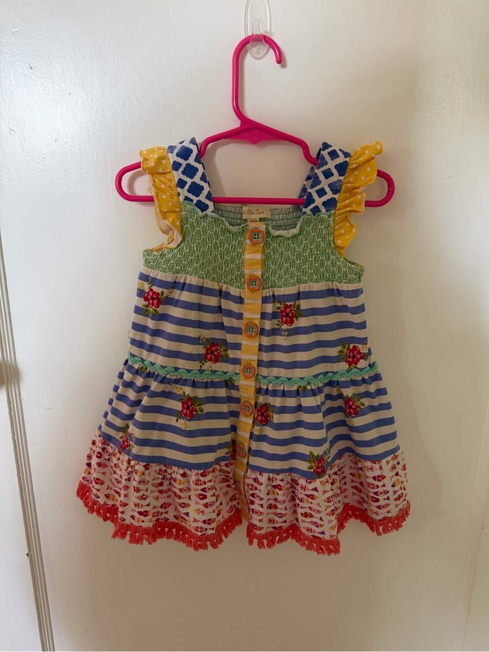Matilda Jane Blue and Yellow Striped Floral Tiered Dress